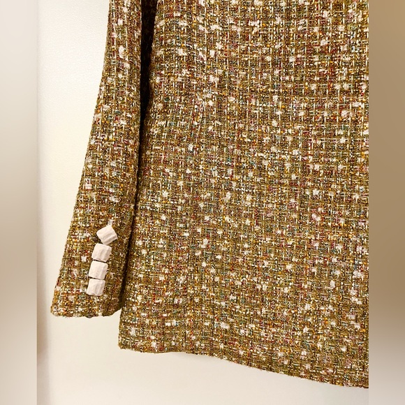 NWT New Self-Portrait Metallic Gold Brown Checked Tweed Blazer Jacket UK8/US4 - Picture 4 of 5